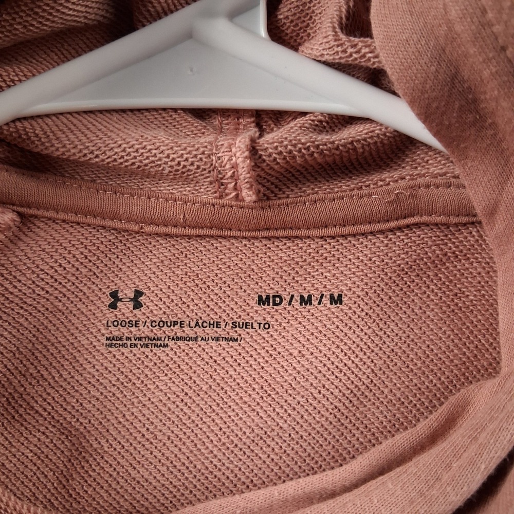 Under Armour Rival Fleece Hoodie Womens Medium Pink Logo Pullover Sweatshirt - Picture 4 of 7